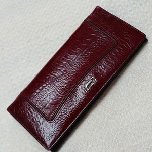 Cosset Womens Burgundy Snake Print front Dark Chocolate long Wallet. NWOT